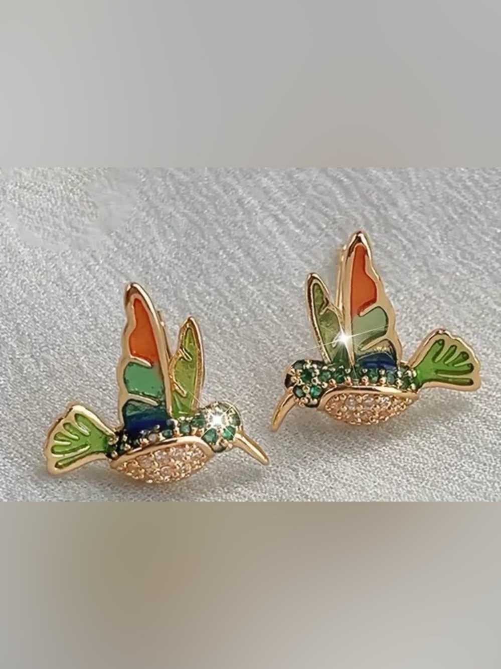 Green Crystal Hummingbird Stud Earrings - Women Jewelry - Picture 2 of 3